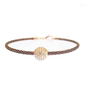 🆕 Braided Bronze Tone Bracelet Genuine Crystal Ball Pendant in Rose Gold